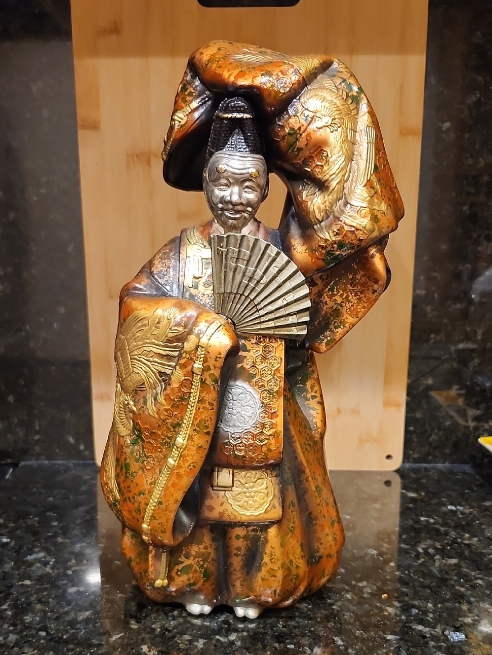 Handcrafted Gold-Tone Japanese Kimono Figurine with Fan